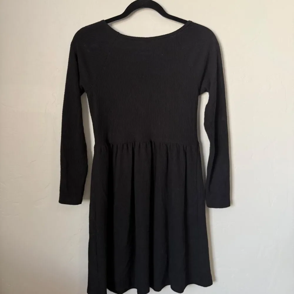 Old Navy Black Rib Knit Fit Flare Dress Size XL Long Sleeve Scoop Neck Mini